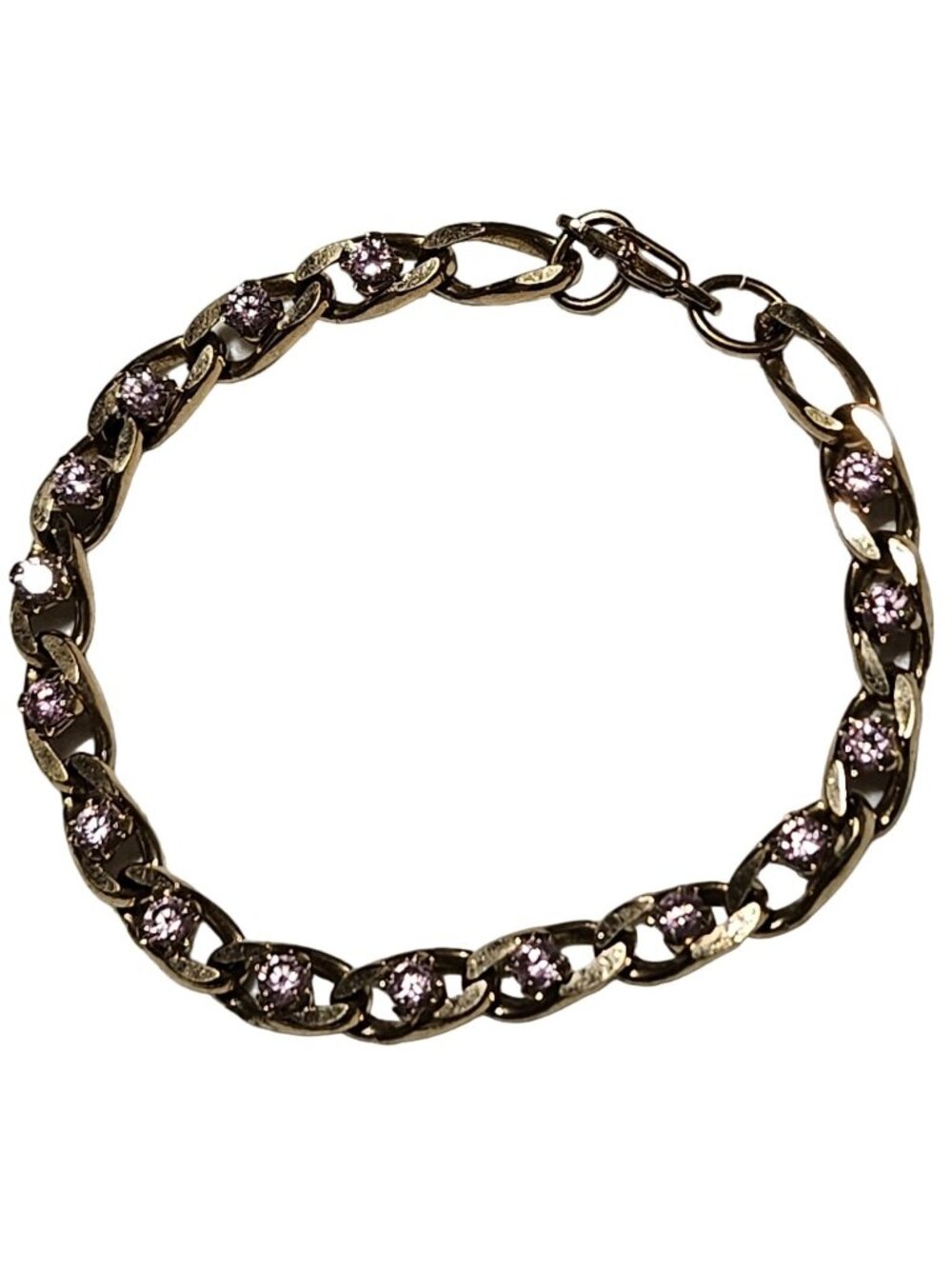 Vintage Chain Link Bracelet Purple Rhinestones Gold Tone Simple Fashion Jewelry